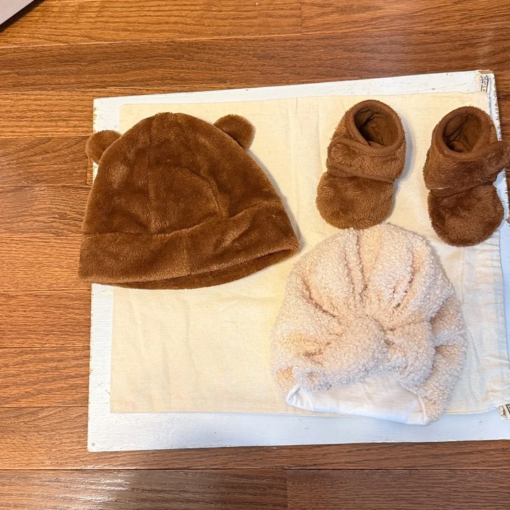Cozy Brown Baby Hat and Booties Set